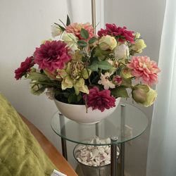 Silk Flowers Arrangement - Roses, Orchids, Chrysanthemums 