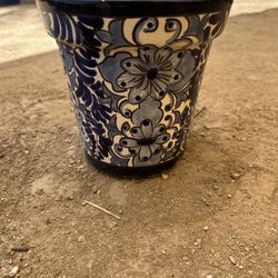 Talavera Blue & White Pot – 8” Hand-Painted Ceramic Planter (Chip) 
