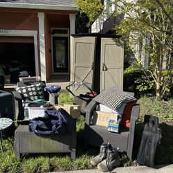 Free Outdoor Shed, Chairs, Work Boots, Suitcases, Misc