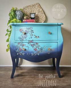 Hand-Painted Bombe Chest with Floral Transfer