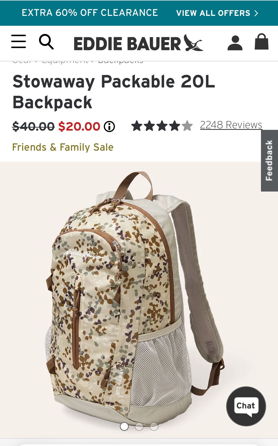 Eddie Bauer Stowaway 20L Backpack New With Tags