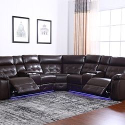 Amazon Brown LED Power Reclining Sectional /couch /Living room set 