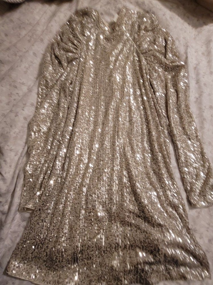 H&M Silver Sequin Party Dress Sz SMALL