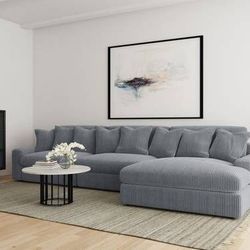 **SALE** New Reversible Three-Piece Sectional with Chaise in Grey Fabric!