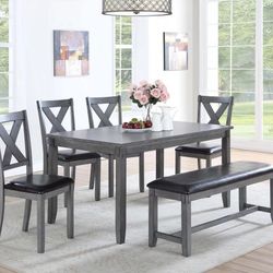 6-Pcs Dining Set
Table + 4 Chairs + Bench

Color: Gray 💚  Comedpr De 6 Piezas 