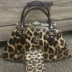 Brand New Vintage Bejeweled/Leopard Print, Elegant Purse, And Wallet Set.