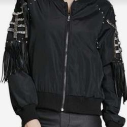 Fringe Metallic Nylon Bimber Jacket