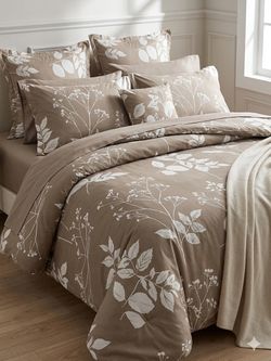 King Size 7-Piece Bed-in-a-Bag Set – Taupe Floral 004