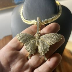Large Butterfly Pendant with 8mm cuban Link Chain available now 