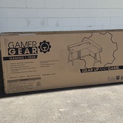 Gaming L-Shaped Desk with LED, Risers and Power Station