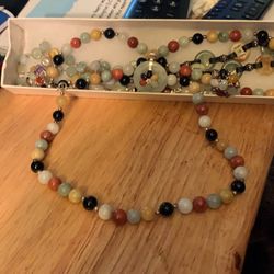 Multicolored Jade Necklace And Ring 
