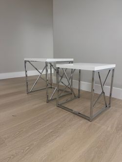 Pair of White and Chrome X-Frame End Tables