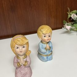Homco Vintage Style Praying Children Figurines - Pink & Blue