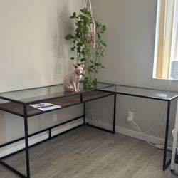 NEW L-Shaped Glass Top Desk – Industrial Style