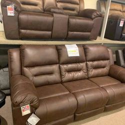 Stoneland Chocolate Reclining Living Room Set (SOFA and LOVESEAT