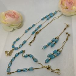 18K Gold Plated Crystal Bracelet, Necklace And Earrings 