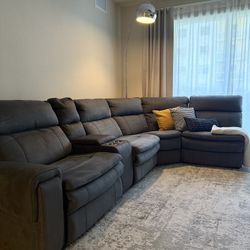 Sectional Sofa 2 Head And Legs Electric Recliners, Storage, USB, Outlets, Cups Holder Console
