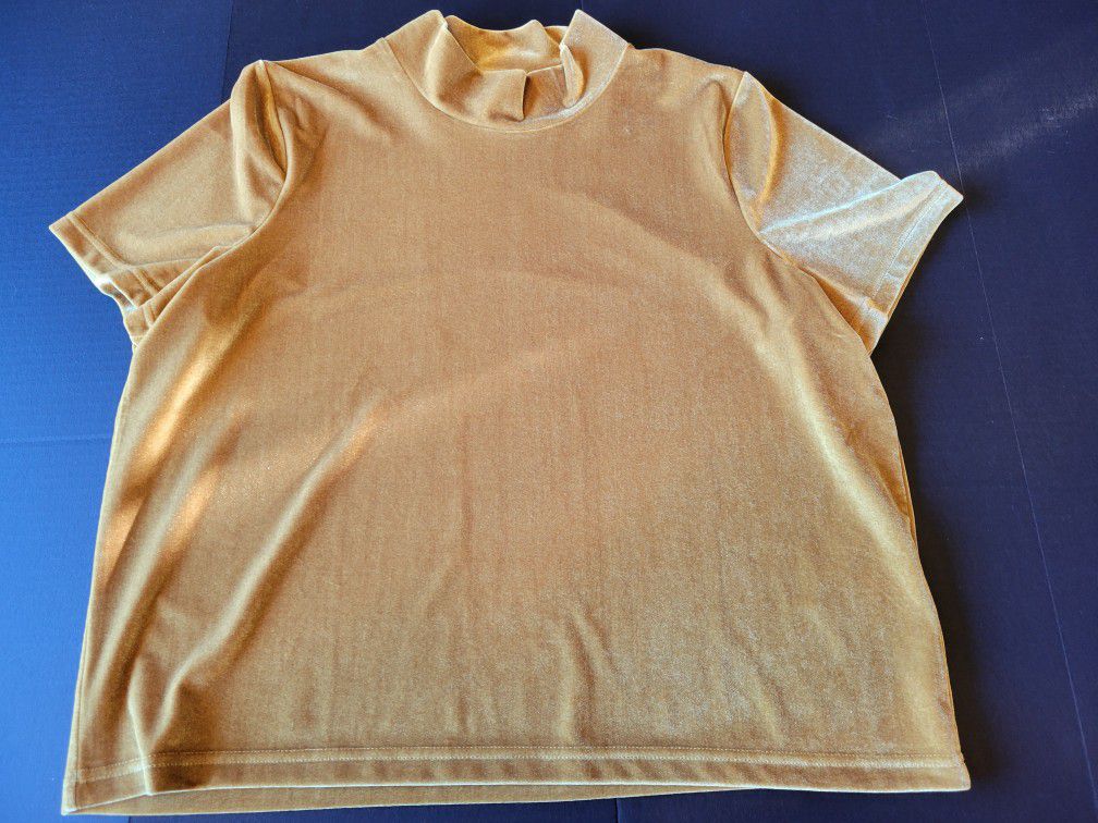 Madewell Mockneck Velvet Short Sleeve Shirt Mustard Yellow Women's Size XL EUC