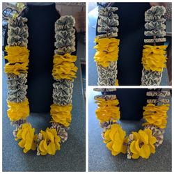 Beaded Graduation Money Lei With Yellow Flowers