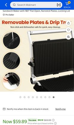 Sandwich Maker with 180° Flat Open, Nonstick Plates, Locking Lid