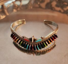 Vtg. Zuni multi colored turquoise stone sterling cuff