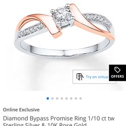 Diamond Bypass Promise Ring 1/10 ct tw Sterling Silver & 10K Rose Gold