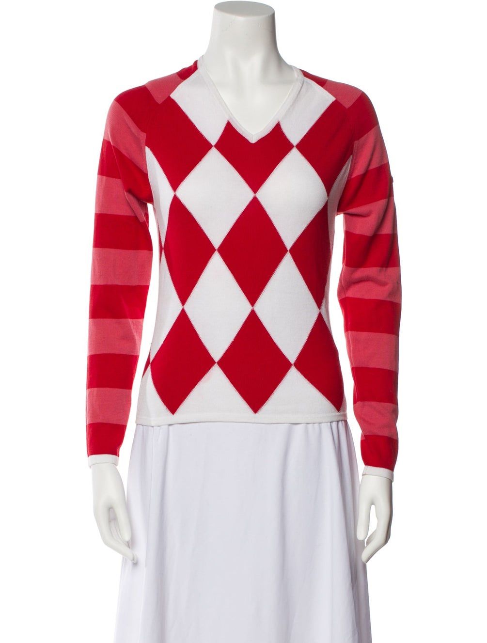 Burberry Golf Plaid Print V Neck Sweater Size Small 100% COTTON BAUMWOLLE COTON