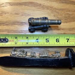 Vintage Art Railroad Spike And Brass Cannon