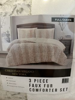 Christian Siriano Faux Fur Comforter Set Tan New for Sale in