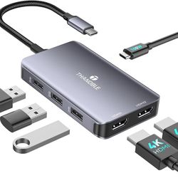 6 in 1 Docking Station Dual Monitor, USB C Hub Dual 4K HDMI Display, 3*USB-A Data Ports