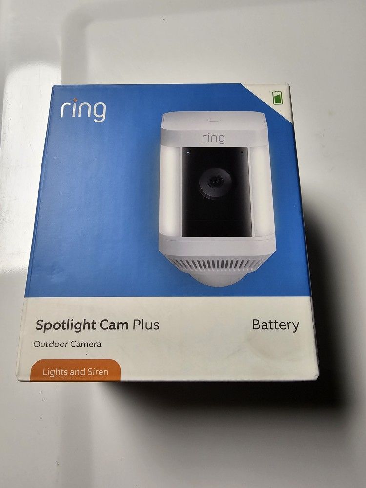 (RETAILS FOR 149.99) New Never Opened Ring Spotlight Cam Plus: Outdoor Security Camera With Light And Siren