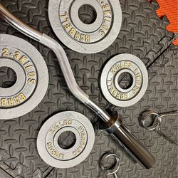 Pretty Cool Start Olympic Curl Bar with Pairs on 25s to 2.5s Pounders. BRAND NEW!! Brute W: 105#