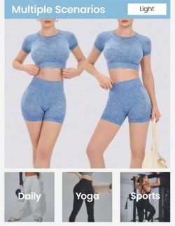 Womens Workout Sets 2 Piece - Seamless Acid Wash Yoga Outfits Shorts And Crop Top Matching Gym Athletic Clothing Set