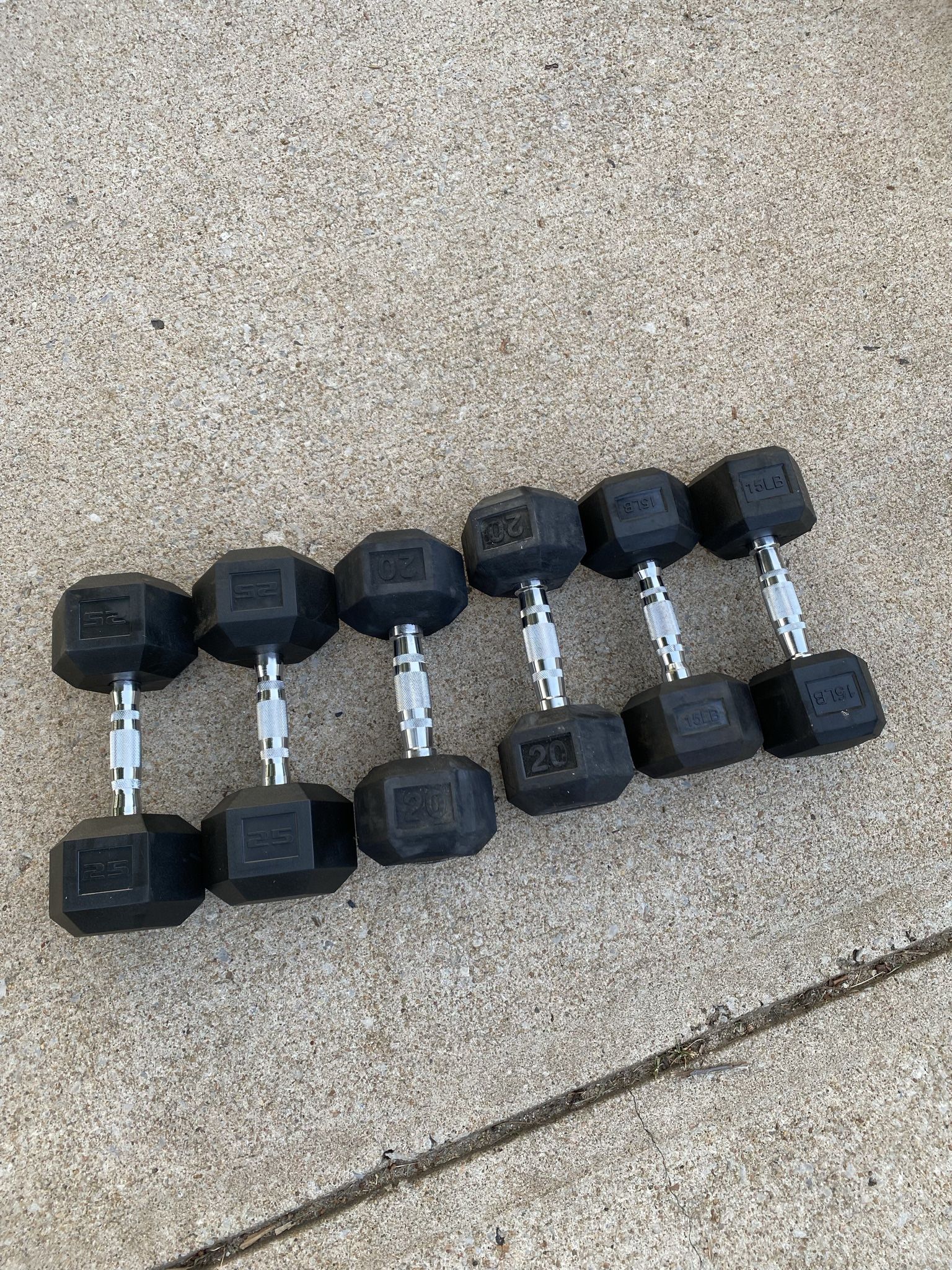 120lb RUBBER HEX DUMBBELL SET 15LB - 20LB -25LB PAIRS