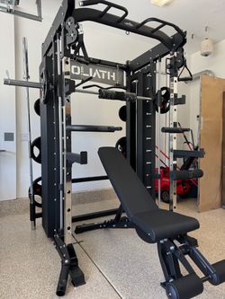 Smith Machine, Pulley System, Power Rack, Rubber Weights, Dumbbells
