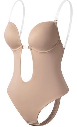 Nude Backless Bodysuit Shaper with Clear Straps