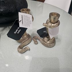 2 New Metal Snake Candle Holders 