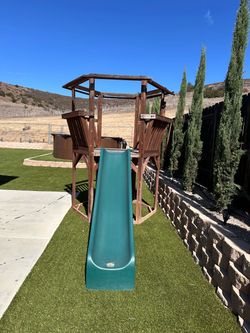 Slide and swing set (real wood)