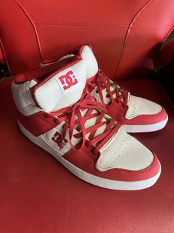 White/Red DC Cure High-Top Skate Shoes
