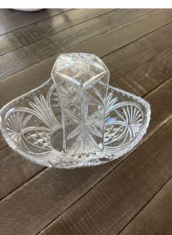 Vintage Shannon Crystal Designs of Ireland Lead Crystal Handled Basket Bowl