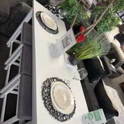 Table With 3 Barstools Available In White And Grey Has USB Ports And Outlets