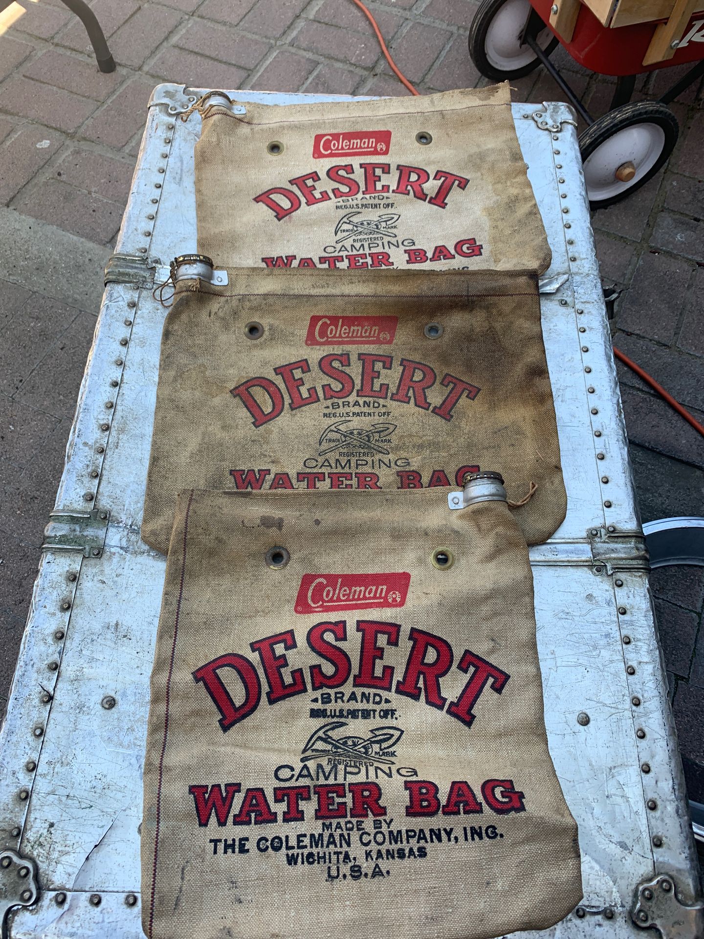 Vintage Coleman water bags camping display killer bags