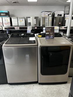 Samsung Electric Top Load Washer & Dryer Set In Champagne Color