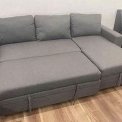 New Gray Sectional With Pull Out Sofa Sleeper Bed And Storage Sofa Couch 