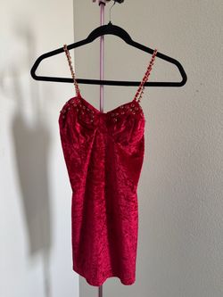 Vintage Red Crushed Velvet Mini Dress with Chain Straps
