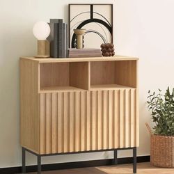 Oxford Fluted Storage Cabinet, Sideboard Buffet Credenza Cabinet with Doors & Shelves Accent Console Cabinet for Living Dining Room, Entryway, Natural