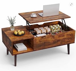 Adjustable Height Wooden Coffee Table with Hidden Compartments and Shelves - Perfect for Small Homes, Apartments, Reception Rooms, Rust Brown