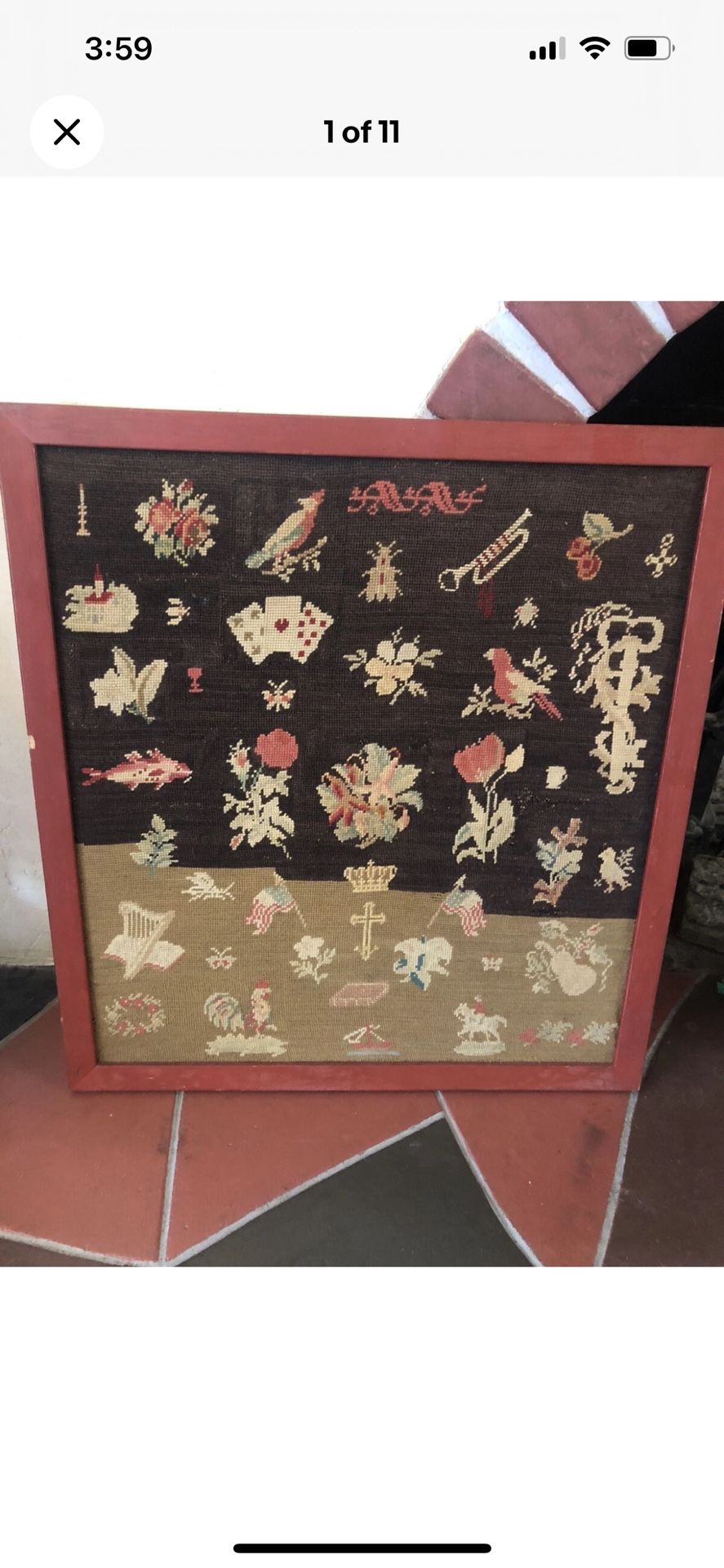 Antique Needlepoint Screen Picture