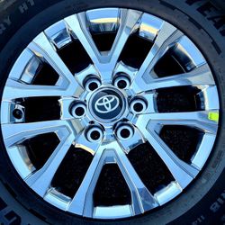 2026 TOYOTA TACOMA RIMS OEM NEW CHROME & NEW TIRES.....( 100% TREAD )