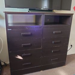 Brown TV Stand Dresser Drawers Furniture Shelf Cubbies Home Office School Dorm